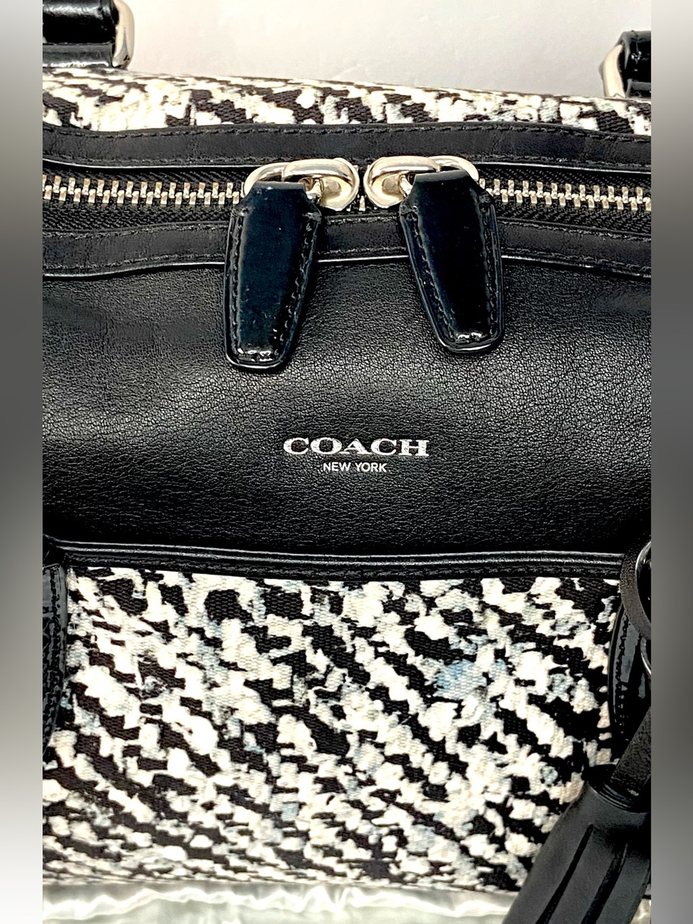 Coach 2013 Black & White Patterned Satchel with Leather Trim - Picture 4 of 12